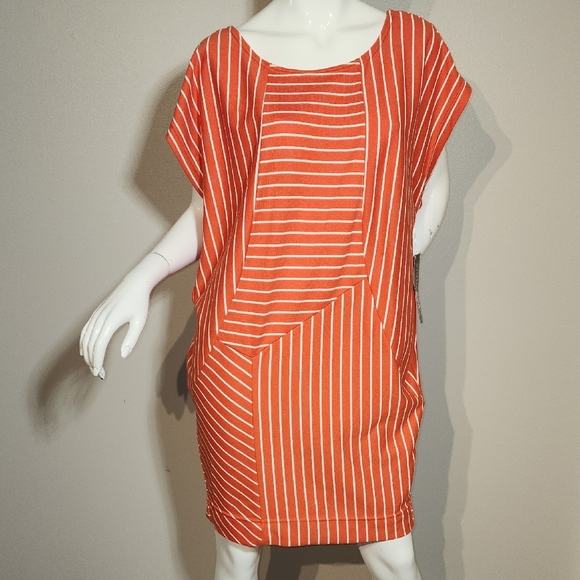 Robbie Bee Orange Midi Dress with Dolman Sleeves and Scoop Neck - Picture 1 of 11
